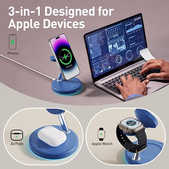 New 3 in 1 Charging Station for Apple Compatible with Magsafe Charger Stand for iPhone 17 16 15 14 13 12 Wireless Charging Station for AirPods Wireless Charger for iWatch Series
