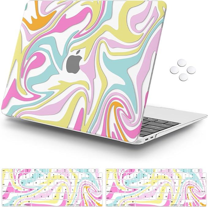 iCasso Compatible with MacBook Air 13 inch Case 2021, 2020-2018 Release M1 A2337 A2179 A1932, Colorful Fluid Protective Hard Shell Case +Keyboard Cover + Screen Protector（Fluid）