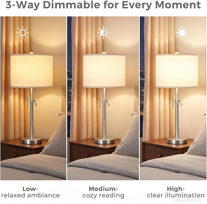 Qingmiao Table Lamps Set of 2, 22" to 30" Adjustable Nightstand Lamps for Bedroom, Dimmable End Table Lamps for Living Room Console Entry Farmhouse Home Decor, New House Warming Gifts