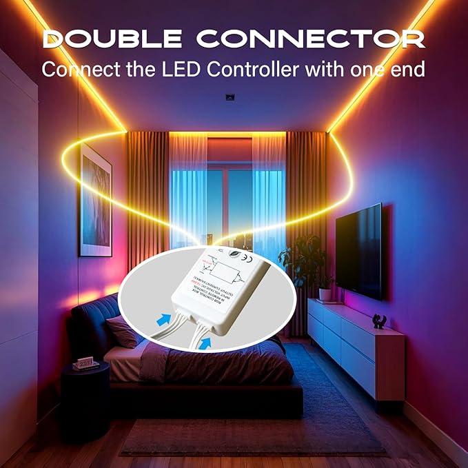 CHARKEE 110FT LED Strip Lights for Bedroom, RGB Color Changing Lights with Music Sync, Bluetooth App & Remote Control, 24V LED Light Strip for Room, Kitchen, Party & Home Decor (1 Roll)