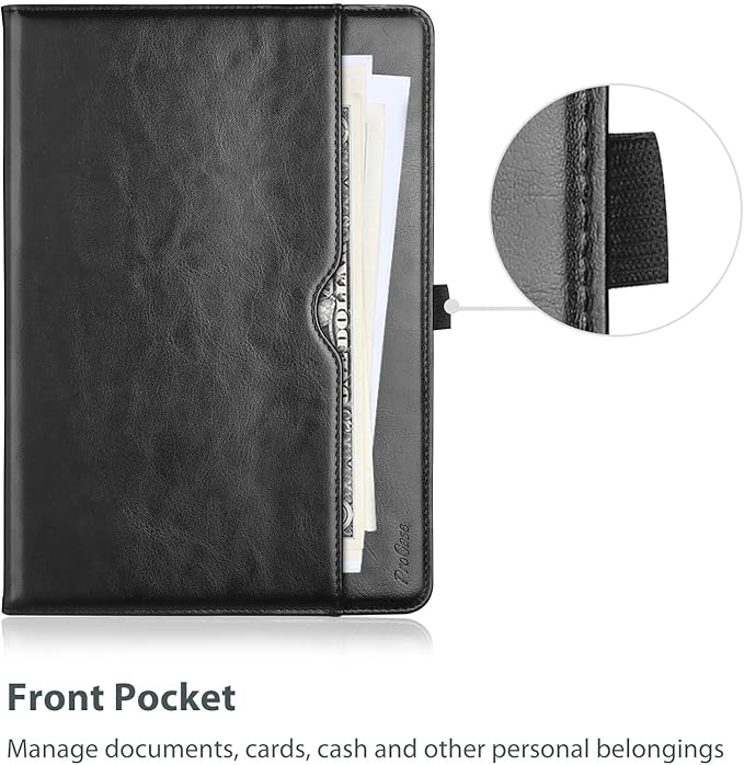 ProCase for iPad 9th/ 8th/ 7th Generation Case 10.2 Inch 2021/2020/2019, iPad 10.2 PU Leather Case Business Stand Cover Smart Folio with Hand Strap Front Pocket Pen Loop -Black