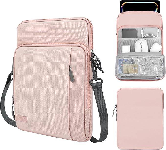MoKo 10-13 Inch Tablet Sleeve Bag Carrying Case with Pockets Fits New 13 Inch iPad Pro M5 & Air M3, Pro 12.9/11 in,iPad 10th/Air 5/4th 10.9, i-Pad 7/8/9th 10.2, Galaxy Tab S8+/S9+ 12.4, Pink