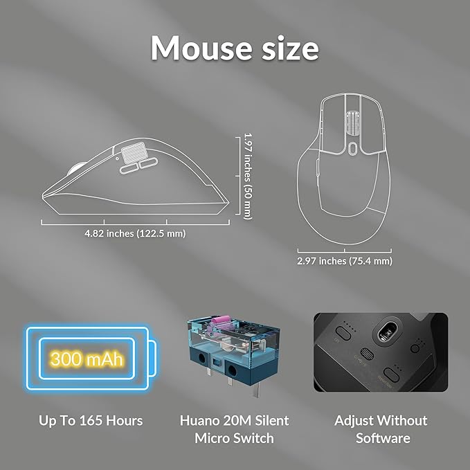 Keychron M6 Silent Wireless Gaming Mouse, 1000Hz, Bluetooth/2.4G/Wired, PixArt 3311 Sensor (12K DPI), 86g, 5 On-Board Memory Profiles for Plug & Play, Programmable for Mac/Win/Linux – Black