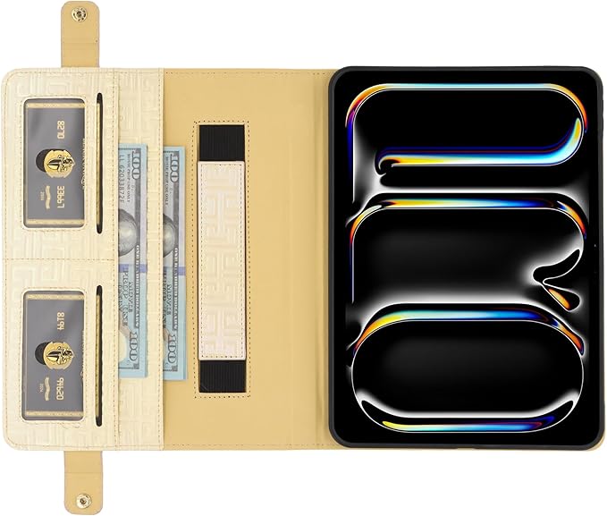 Shiny Case for iPad (A16) 2025 11"/iPad 10th Generation Handbag with Hand Strap, Techcircle Crossbody Iridescent Folio Stand Wallet Case with Pencil Holder+Card Slots+Shoulder Strap, Shiny Yellow