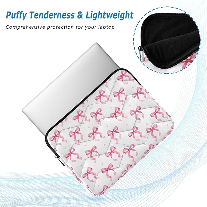 Laptop Case Sleeve, Pink Ribbon Bow Dots Pattern Shockproof Protective Computer Carrying Cover, Briefcase Handbags 13-13.3inch Laptop Sleeve Bag