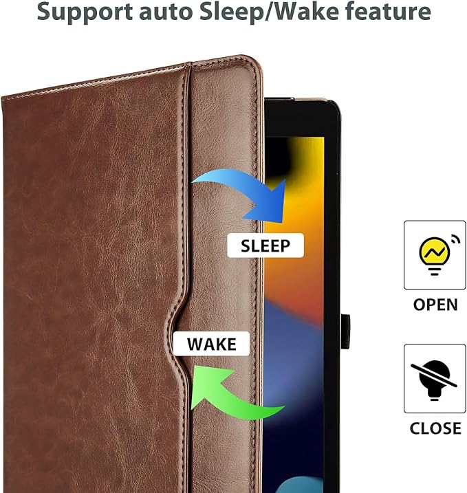 ProCase for iPad 9th/ 8th/ 7th Generation Case 10.2 Inch 2021/2020/2019, iPad 10.2 PU Leather Case Business Stand Cover Smart Folio with Hand Strap Front Pocket Pen Loop -Brown