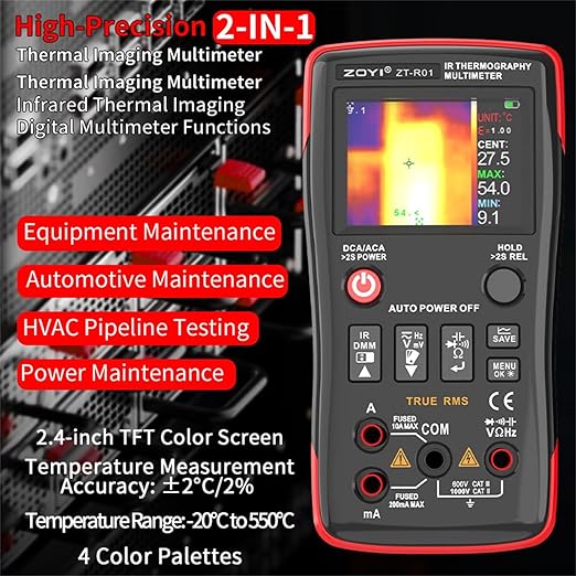 ZOYI Thermal Imaging Camera 2 in 1 True RMS Multimeter 32×32Resolution -4°F to 1022°F Type-C Charging for Electrical Industrial Inspections 25000count Digital multimeter