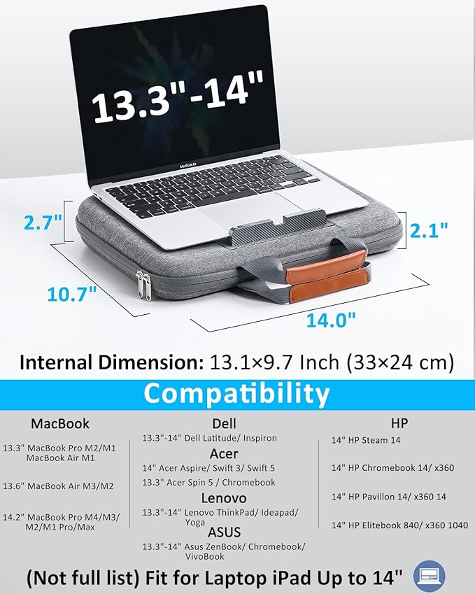Hard Laptop Case 13 Inch for HP Dell Lenovo ASUS Acer - 2 in 1 Laptop Sleeve & Lap Desk with Stopper and Book Clip, Shockproof Waterproof 14.2 MackBook Pro Case - Gray