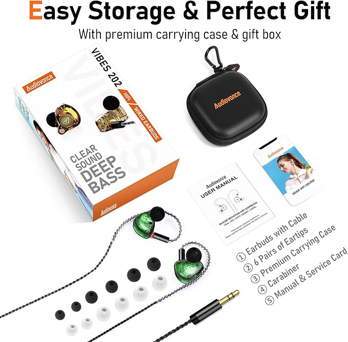 Vibes 202 Wired Earbuds - HiFi in Ear Monitor Headphones – Professional Noise Isolating Ear Buds - Clear Sound, Deep Bass & Comfort-Fit IEM Earphones - MMCX to 3.5mm, Silver Plated Cord, Carrying Case