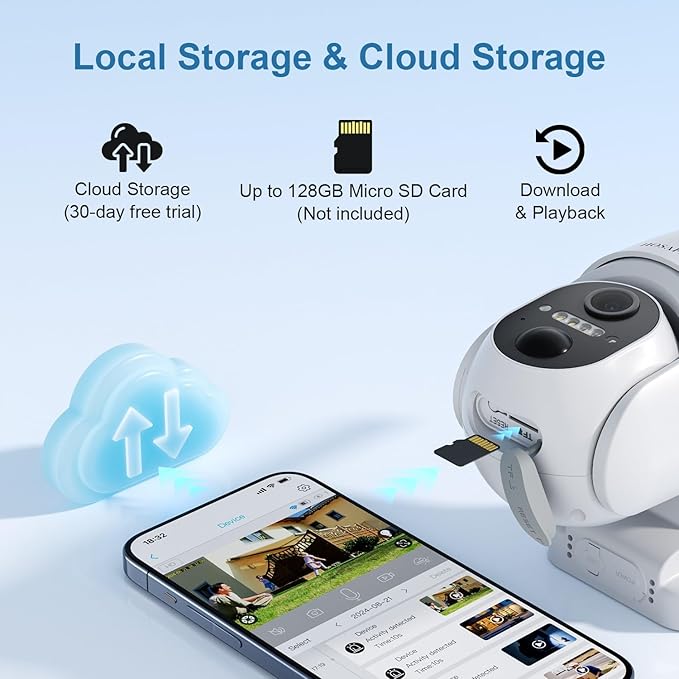 HOSAFE.COM Home Security Cameras Wireless Outdoor, 2K Outdoor Camera Wireless WiFi, 360 Camera Solar Powered, PTZ, PIR Sensor, Free Cloud Storage(Need Apply), 2-Way Talk, IP66 Waterproof, 2 Pack