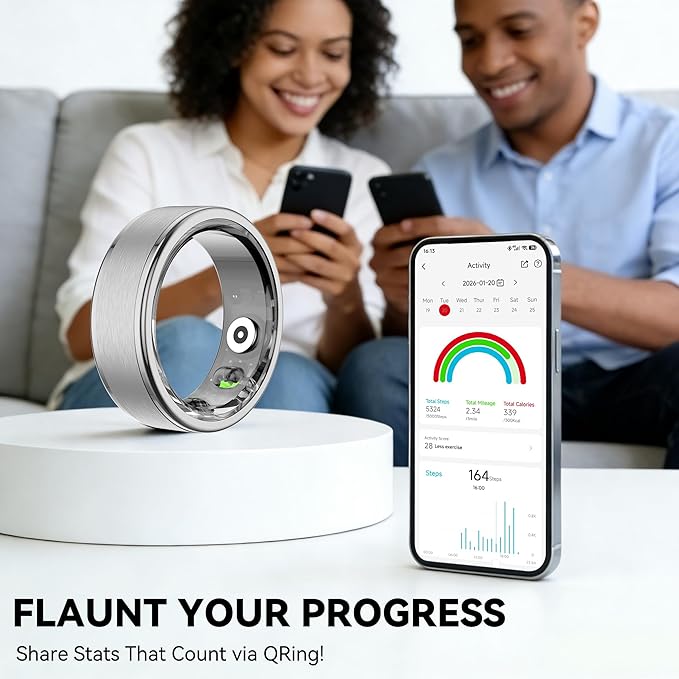 Smart Ring for Women Men,Fitness Ring with 24/7 Activity Tracking,Stress,Sleep Monitoring,No APP Subscription Fees,Compatible with iOS & Android, HarmonyOS Silver, 8#