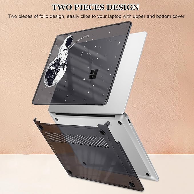 Slim Protective Case for 13 inch Microsoft Surface Laptop 2025 Copilot+PC Model 2095, Lightweight Anti-Scratch Printed Pattern Crystal Black Plastic Hard Shell Case Cover, Astronaut Earth