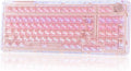 KiiBoom Phantom 98 Crystal Mechanical Gaming Keyboard, Transparent Keyboard with RGB Backlits, Hot-Swappable, Shine Through Clear Keycaps, 3 Modes Wireless, 8000mAh Battery, NKRO for Win/Mac (Pink)