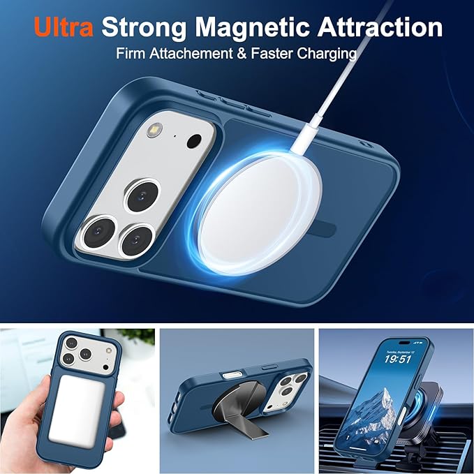 SUPFINE Magnetic for iPhone 17 Pro Max Case (Compatible with MagSafe)(Military Grade Drop Protection) Translucent Matte Shockproof with Anti-Fingerprint Phone Cover,Deep Blue