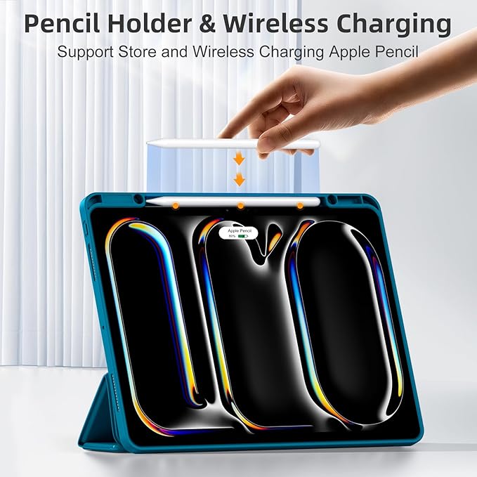 Compatible with iPad Pro 13 Inch Case M5 2025/ M4 2024, Soft TPU Back Cover for iPad 13 Pro Case, with Pencil Pro & (USB-C) Holder, Trifold Stand, Auto Wake/Sleep, Aurora Blue
