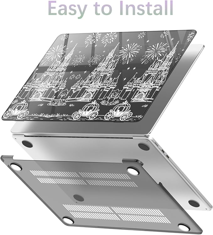 Compatible with MacBook Pro 13 inch Case M2 2025, 2024-2016 A2338 M1 A2251 A2289 A2159 A1989 A1708 A1706, White Castle Carriage Protective Hard Shell Clear Black Cover for Mac Pro 13