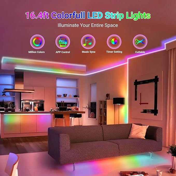 16.4FT WS2812B 5V LED Strip Lights 150 Individual Addressable RGB IC 5050SMD LEDs - Flexible Black PCB IP67 - 30LEDs/m MagicRGB Dream Color for DIY Chasing Color Project (No Power Supply & Controller)