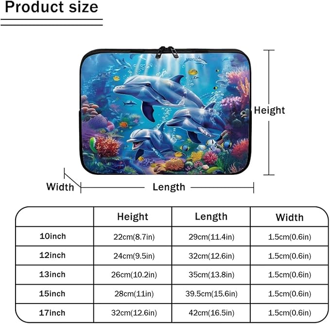Dolphin Laptop Sleeve for Women Men 10 inch Laptop Accessories with Versatile Uses Lap Top Case Portable Computer Sleeve Laptop Pouch Ideal Gifts for Holidays Blue