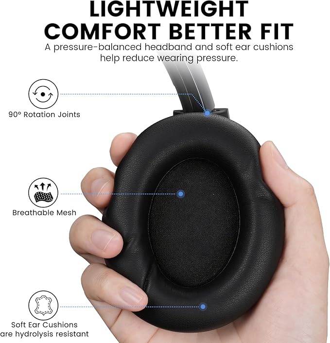 1Mii Y8+ Hybrid Active Noise Cancelling Headphones, 100H Playtime, Bluetooth 6.0 Over Ear LDAC Wireless Hi-Res Audio & Deep Bass, Comfortable for Travel Airplane Home Office, Custom EQ via APP, Black
