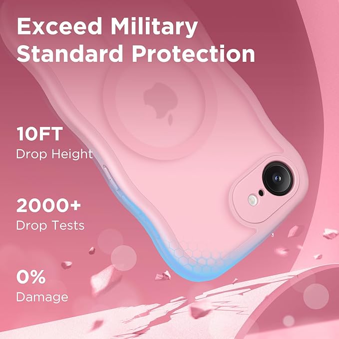 CAPRARO for iPhone 16e Case for Women Girls, Upgraded [Full Camera Protection] [Compatible with MagSafe] Cute Wave Translucent Matte Phone Case for iPhone SE 4 6.1-Inch, PeachPink