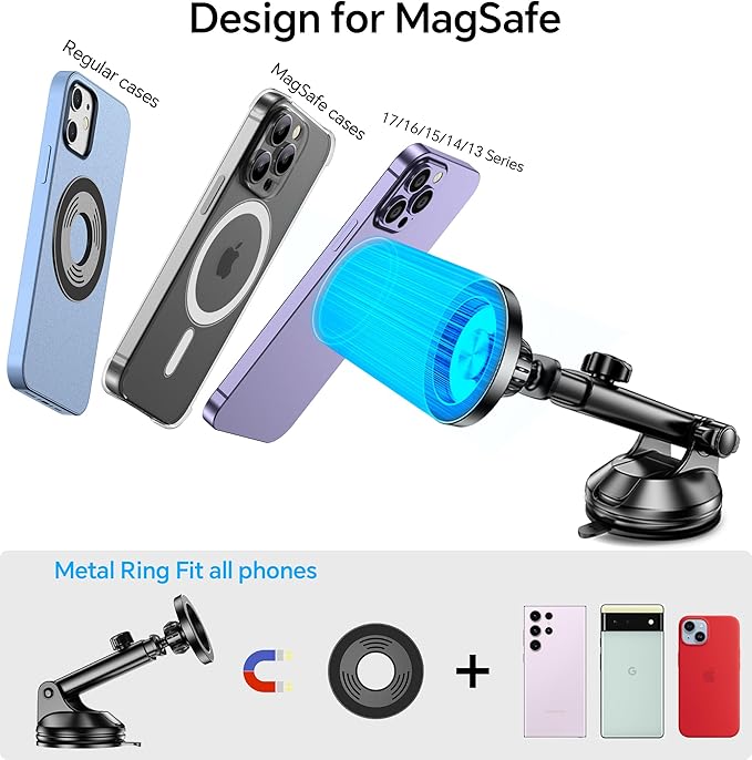 Coolpow for MagSafe Car Mount【Windshield+Vent+Dash】 Magnetic Phone Holder for Car Phone Holder Mount Cell Phone Holders for Your Car Accessories Gifts for Mothers Day Phone Holder for iPhone 17 16 15