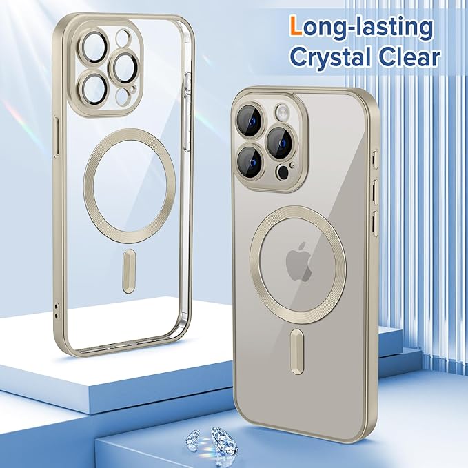 Hython Magnetic Clear for iPhone 15 Pro Max Case with Camera Lens Protector [Compatible with MagSafe] Plating Edge Slim Soft TPU Cover Protective Phone Case for iPhone 15 Pro Max 6.7", Matte Gray
