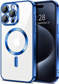 Hython Magnetic Clear for iPhone 15 Pro Case with Camera Lens Protector [Compatible with MagSafe] Luxury Plating Edge Slim Soft TPU Cover Protective Phone Case for iPhone 15 Pro 6.1", Deep Blue
