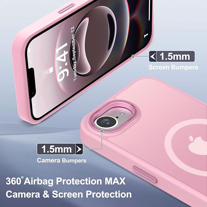 Newfuture Designed for iPhone 17e Case & iPhone 16e Case with Magnetic [13 FT Military Drop Protection] [Compatible with Magsafe] Translucent Shockproof with Anti-Fingerprint Phone Case, Chalk Pink