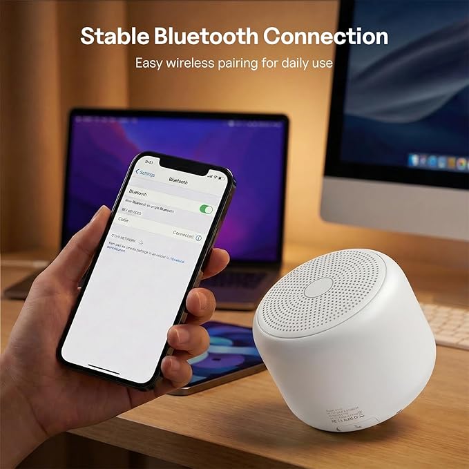 Bobtot Portable Bluetooth Speakers with Strap Easy to Carry, Wireless IPX5 Waterproof Mini Speaker with Loud Stereo Sound, 20 Hours Playtime, Rechargeable Battery, Built-in Microphone, White