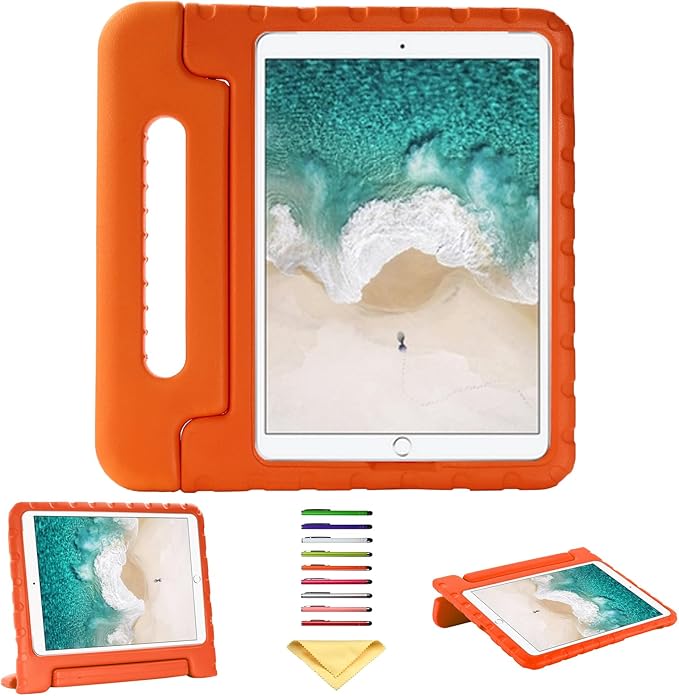 Kids Case for iPad Pro 10.5" 2017 & iPad Air 3rd Gen 10.5 inch 2019, with Rotating Handle/Stand Soft Shockproof EVA Drop Proof Lightweight Kids Girl Boy Kickstand Protective Cover,Orange