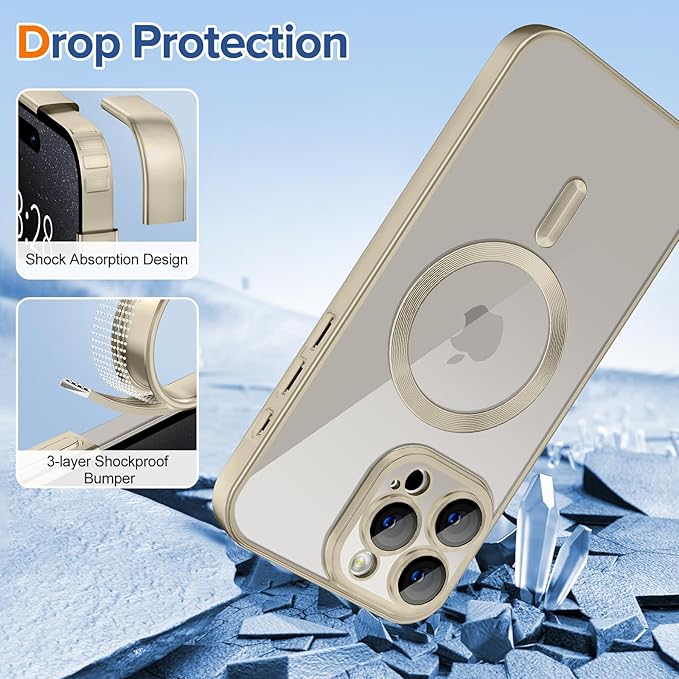Hython Magnetic Clear for iPhone 15 Pro Max Case with Camera Lens Protector [Compatible with MagSafe] Plating Edge Slim Soft TPU Cover Protective Phone Case for iPhone 15 Pro Max 6.7", Matte Gray