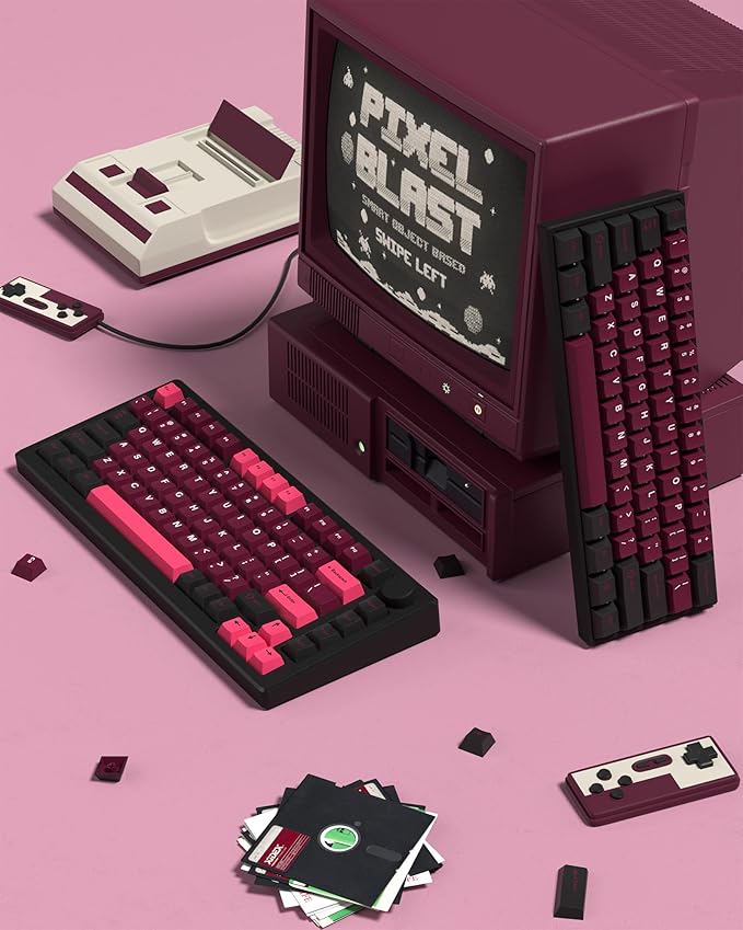 Womier Double Shot PBT Keycaps Set 138 Keys, Cherry Profile Custom Keycaps 60 65 75 100 Percent for 61/64/68/84/87/100/104/108 Retro Gaming Mechanical Keyboard (HotPink Black)