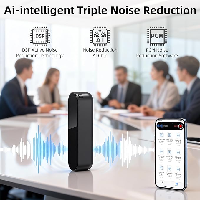Voice Recorder 5000mAh 128GB AI Intelligent Triple Noise Reduction, Long Battery Life 40 Days, Voice Activated, Magnetic Digital Audio Recorder for Meetings, Interviews, Lectures, Classroom