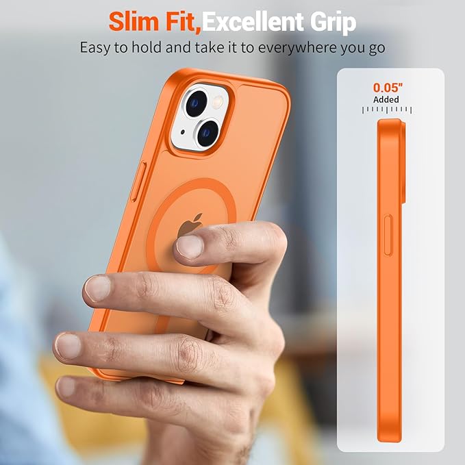 SUPFINE Magnetic for iPhone 15 Plus Case & iPhone 14 Plus Case (Compatible with MagSafe)(Military Grade Drop Protection) Translucent Shockproof Phone Cover,Starry Orange