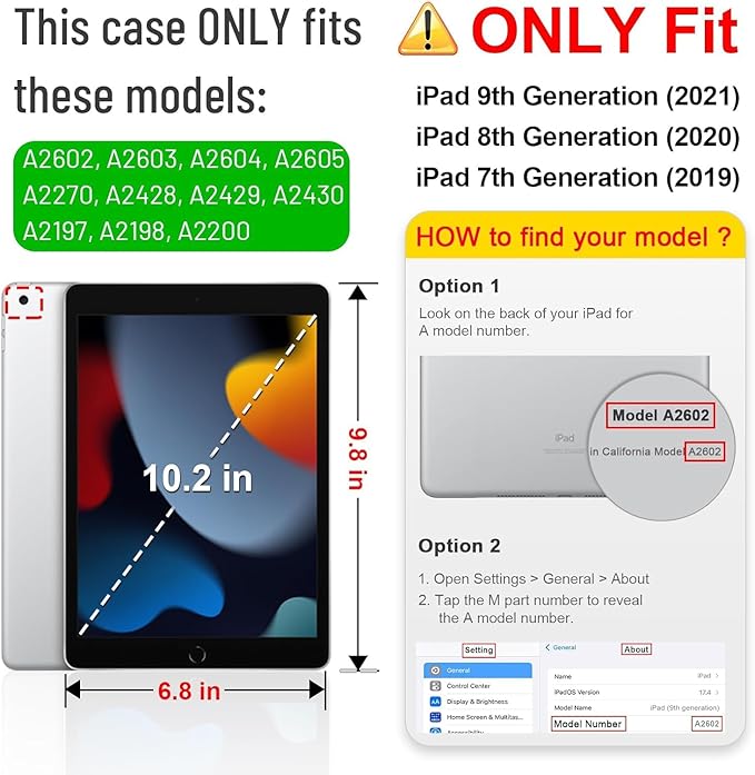 DreamerX Case for iPad 9th Generation (2021) / 8th Generation (2020) / 7th Gen (2019) 10.2 Inch, Cute Fully-Body Rugged Heavy Duty Shockproof Protective Cover with Stand Strap for Kids Boys, Black/Red