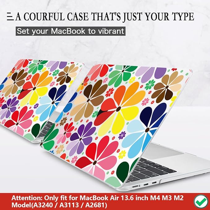 CISSOOK Compatible with MacBook Air 13.6 inch Case 2026 2025 2024 2023 2022 Release A3449 A3240 A3113 A2681, Hard Shell Case Keyboard Cover Set for MacBook Air 13 inch M2 M3 M4 M5, Colorful Floral