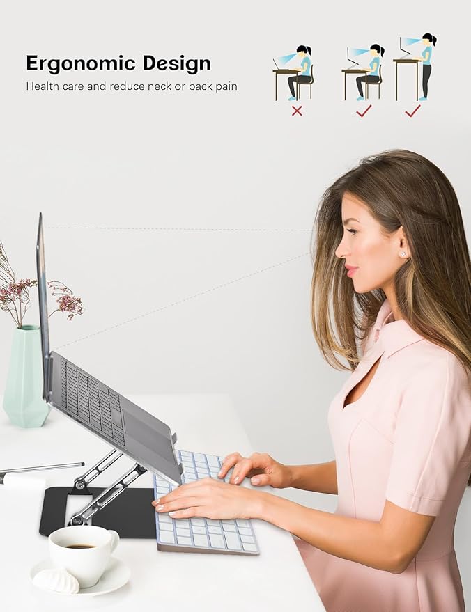 Aoviho Adjustable Laptop Stand for Desk,Portable Laptop Stand Holder and Riser,Foldable Aluminum Notebook Computer Stands for MacBook Air Pro HP Lenovo Dell Samsung, 10-15.6 inch (Silver-Gray-Black)