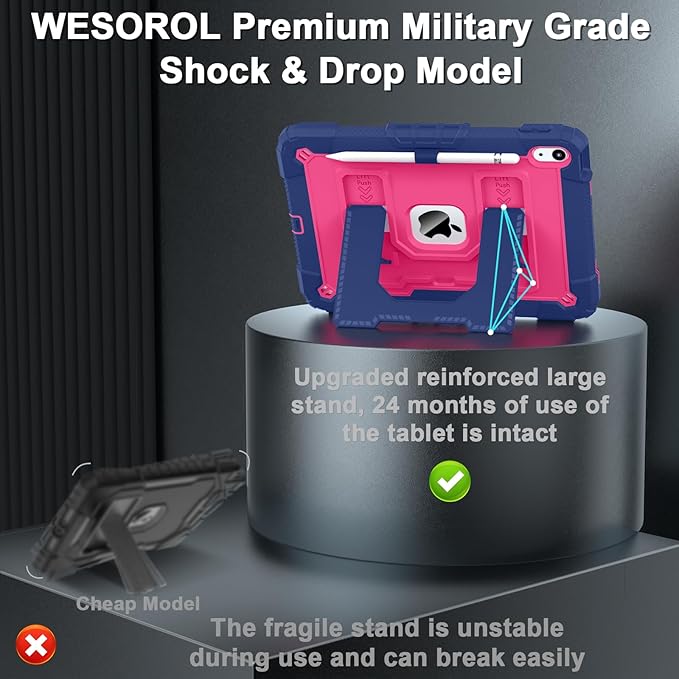 for iPad (A16) 11th Generation 11 Inch (2025)/iPad 10th Generation 10.9 Inch (2022) 10th Gen i Pad Case with Shoulder Strapr,Shockproof Cover for 11.0/10.9,Navy Pink