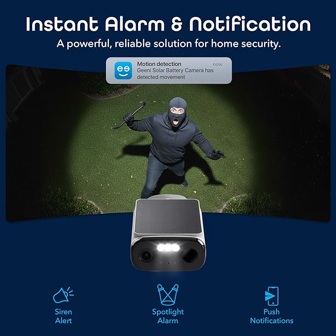 Geeni Falcon Smart Solar Battery Camera 2K+ – Outdoor Camera Wireless, Weather Resistant with Solar-Powered Battery, Motion Alerts, Color Night Vision, Two-Way Audio — 2-Pack, White