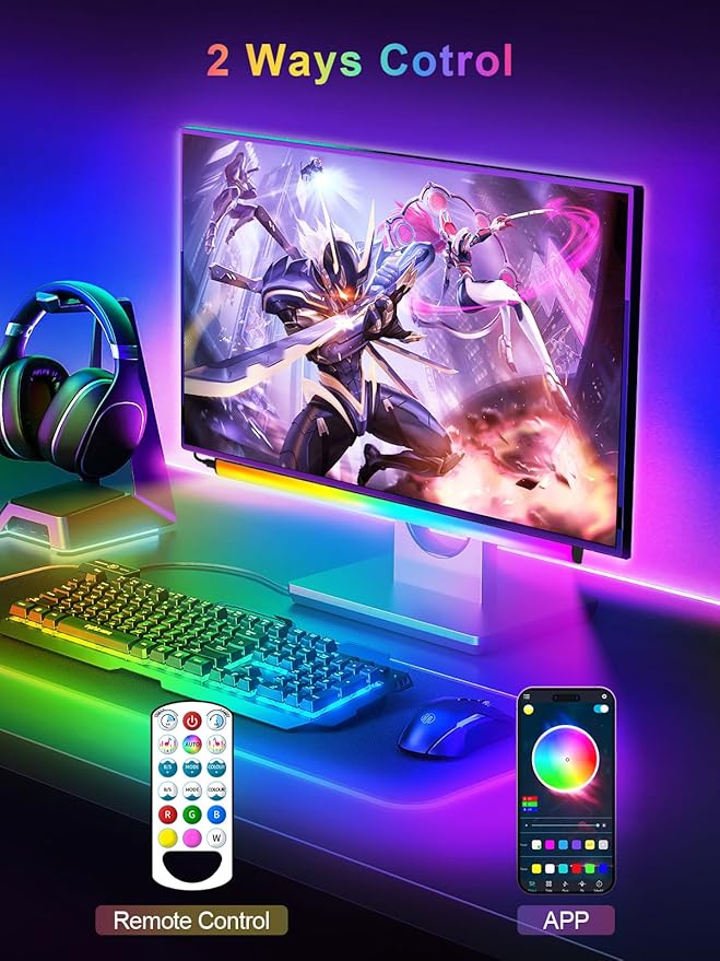 KANTUTOE Under Monitor Light Bar, App and Remote Control Gaming Ambient Lights,Music Sync Color Changing, 16 Million Colors, Timing, USB Powered RGB Light Bar for Monitor/TV/PC Back (2pcs)