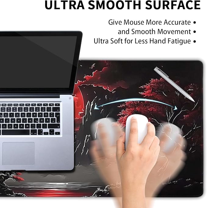 Riverside Full Moon Desk Mat Japanese Desk Pad Mouse Pad Extended Large XL Keyboard Pad 31.5"x11.8" Anime Gaming Mousepad Keyboard Full Desk Mat with Non-Slip Rubber Base Stitched Edge for Home Office