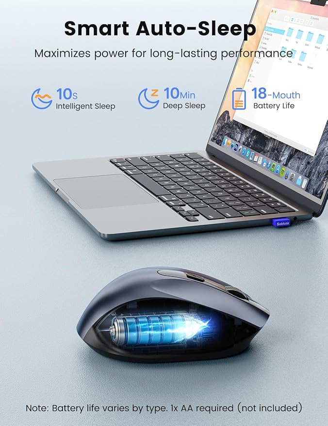 Wireless Mouse for Laptop, 2.4GHz Computer Mouse with USB-A Port &USB-C Adapter, Cordless Office Mice with 6 Buttons & 3 Level DPI for Small to Medium Hands, Work with PC, Desktop, Tablet - M21