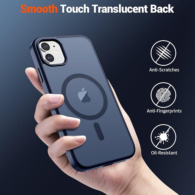 SUPFINE Magnetic for iPhone 12 Case/iPhone 12 Pro Case (Compatible with MagSafe)(Military Grade Drop Protection) Translucent Matte Shockproof Phone Cover,Dark Blue