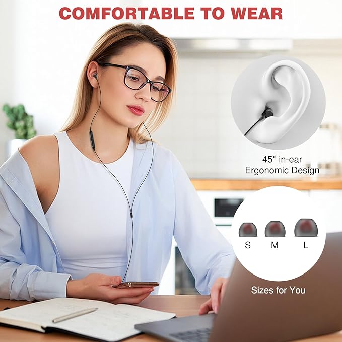 ASKUBSKU 3.5mm Headphones 5.9 ft Long Cord Wired Earbuds with Microphone Noise Cancelling Earphone HiFi Stereo Clear Call Volume Control Plug in 3.5mm Jack Wired Ear Buds for Laptop Chromebook PC