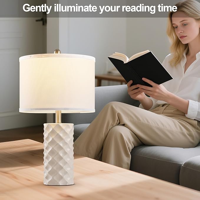 Gentle Beige & Star Diamond Ceramic Table Lamps (Set of 2) - 23" Luxe Modern Bedside Lamps for Nightstand,bedrooms, Living Rooms, or entryways & Rotary Switch,No Bulbs