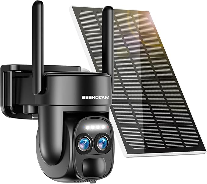 4K Dual Lens Solar Security Cameras Wireless Outdoor, 2.4G/5Ghz WiFi 6 Security Camera, 355° Pan/Tilt Home Security Camera with 8MP Color Night Vision, PIR Motion Detection, Auto Tracking, Alexa