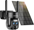 4K Dual Lens Solar Security Cameras Wireless Outdoor, 2.4G/5Ghz WiFi 6 Security Camera, 355° Pan/Tilt Home Security Camera with 8MP Color Night Vision, PIR Motion Detection, Auto Tracking, Alexa