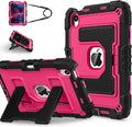 Kids Friendly Case for Apple iPad mini 7 A17 Pro 2024/iPad Mini 6 2021 8.3 Inch 7th/6th Gen Case with Pencil Holder & Shoulder Strap, Shockproof Kickstand Hard Shell Protective Cover,Black+Rose