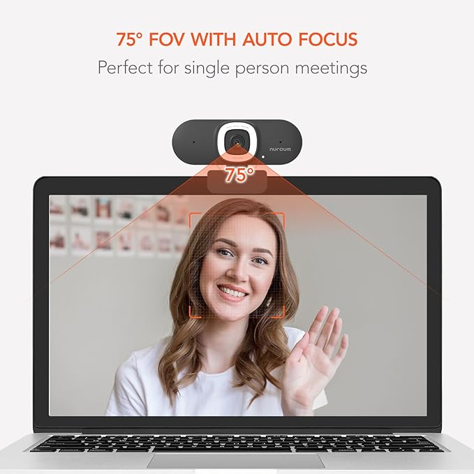 NUROUM V15-AFL Streaming Webcam with Ring Light, Autofocus Webcam for PC w/Dual Mic, 1080P 60fps, 75° FOV&Light Correction, USB Web Camera Plug&Play for Zoom/Teams/OBS/Xsplit, Streaming, Grey