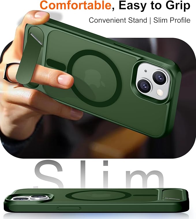 Magnetic Compatible with iPhone 14 Case/iPhone 13 Case,[Built-in Invisible Kickstand][Compatible with MagSafe][Military Grade Shockproof] Slim Translucent Matte Phone Case for iPhone 14/13 6.1"